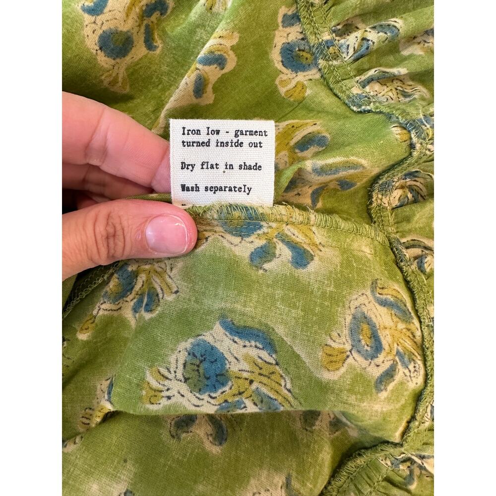 Fox & Mermaid Block Print Boho Maxi Dress Green Cottagecore XL - Picture 5 of 9
